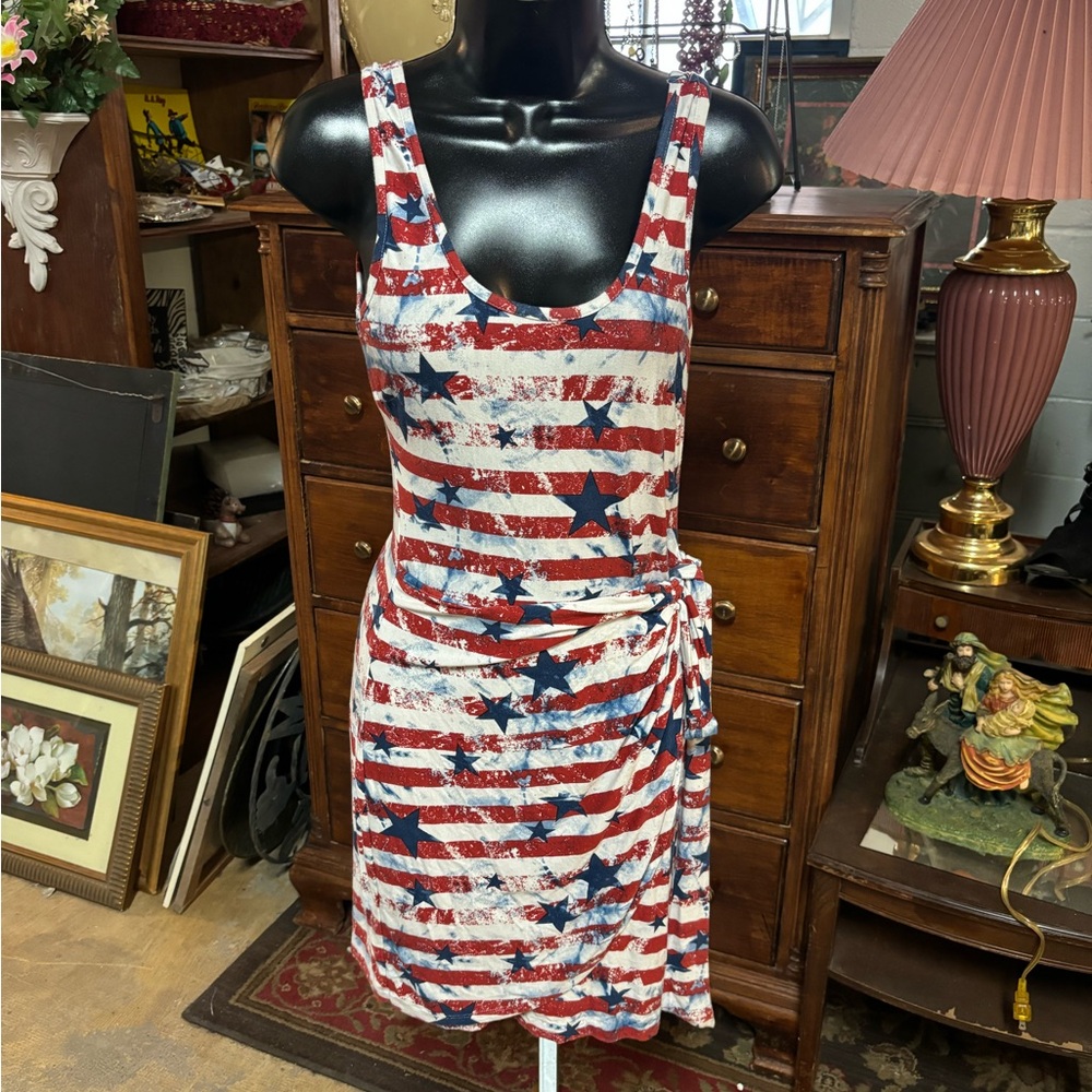 VENUS Red, White & Blue Striped Star Mini Dress